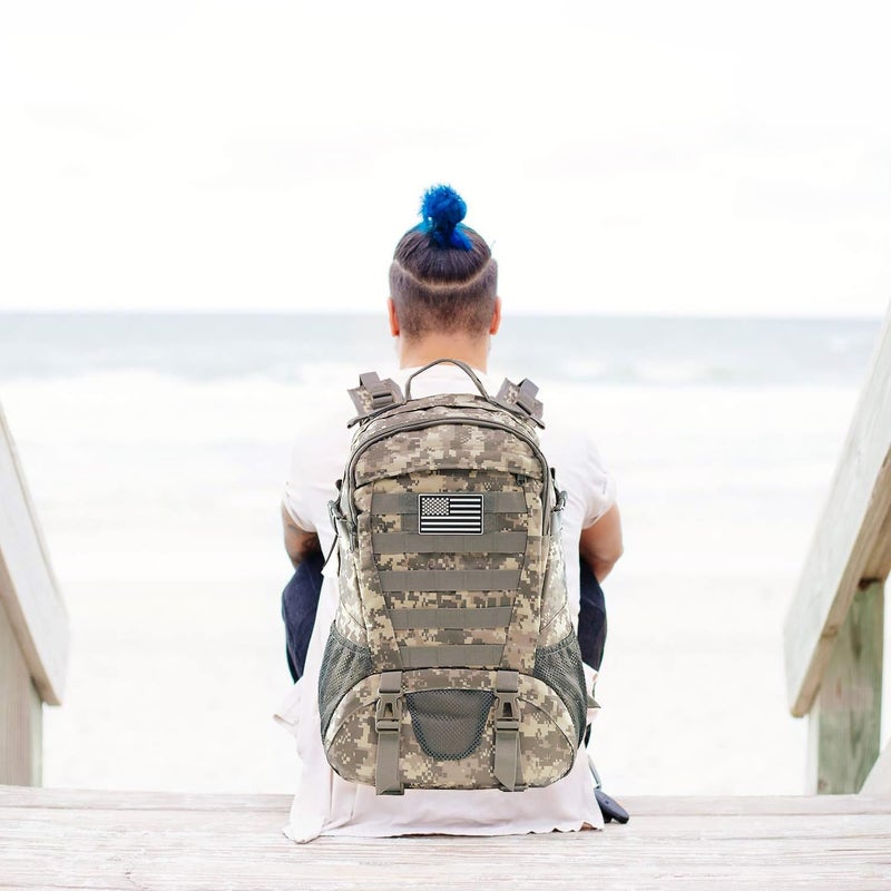 Jueachy حقيبة ظهر تكتيكية جويشاي للرجال للتنزه حقيبة يومية موللي حقيبة عسكرية مقاومة للماء سعة 30 لتر مع شارة علم الولايات المتحدة نمط ACU - Image 5